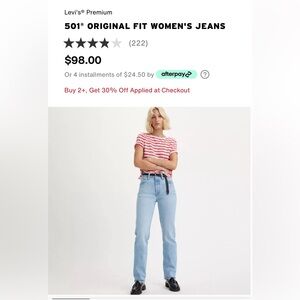 501 Original fit women’s Jean color is OJAI light wash Size 31 x 30 New no tags